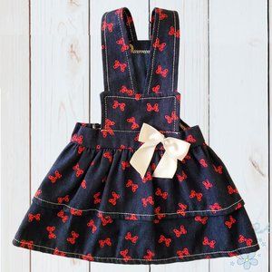 NEW CUTE BOWS DOG PUPPY NAVY BLUE COSTUME CLOTHES BIRTHDAY PARTY OVERALL DRESS